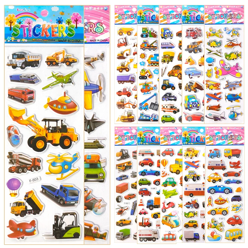 3D Puffy Vehicle Stickers Random 5/10 Sheets Reward Decoration Sticker Birthday Festival Holiday Ornament Gift Girl Boy JGC ZYF