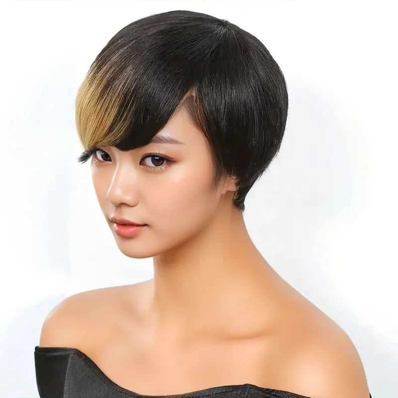 Short Pixie Cut Wig Straight Omber Human Hair Wigs Full Mahine Made Wig Cheap Wigs Daily Wear For Women #F1B/27 Color,FY-019