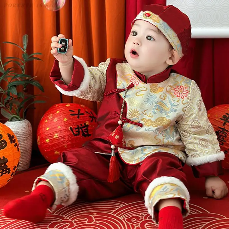 어린이 남아 여아 탕복 어린이 신년 의상 중국 춘절 동양 한복 아기 한 살 사진 촬영 의상