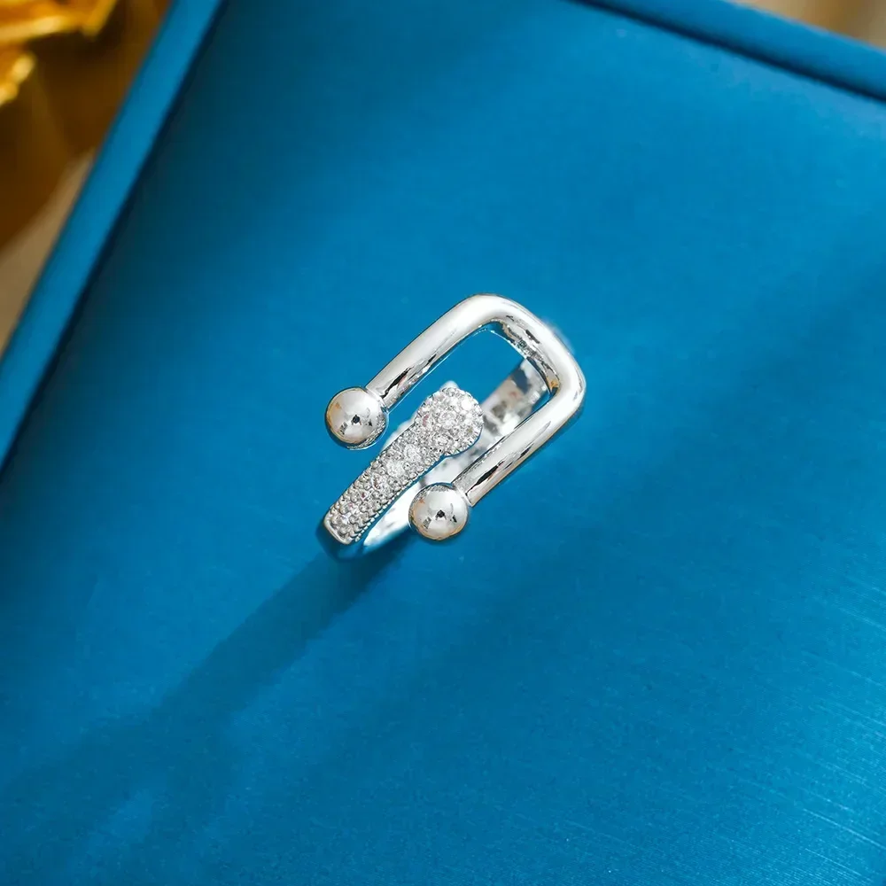 Кольцо с застежкой в форме подковы с бриллиантом для женщин и кольцо с листом циркона для женщин.