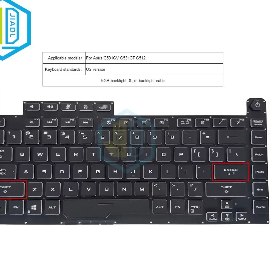 8PIN US RU RGB Backlit Keyboard with Thin Cable For ASUS ROG Strix G531 G531G G531GT G15 G512 G512L LV Colorful Backlight