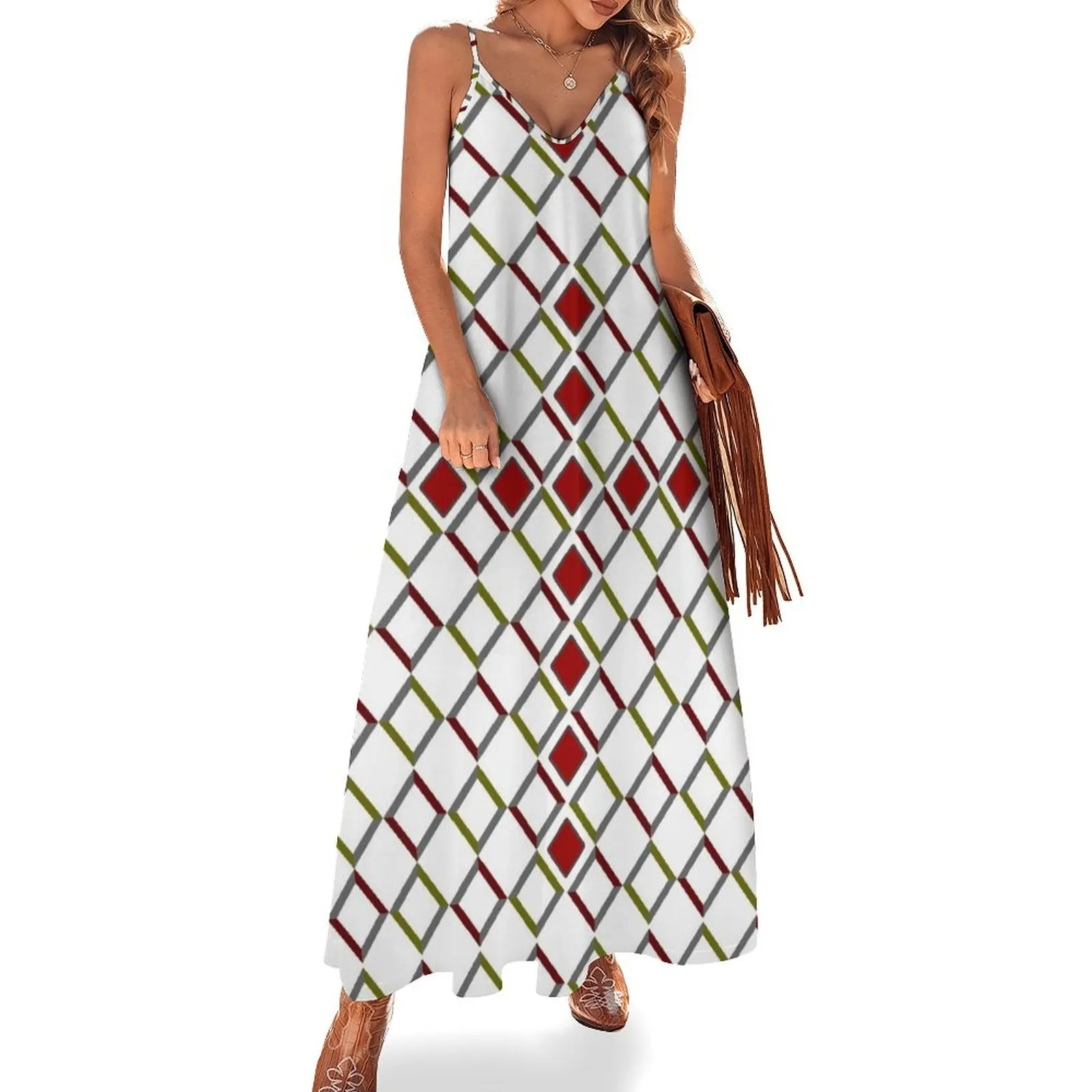 

christian cross patterns - cross with multiple squares or rhombus - red green design Sleeveless Dress Women's summer dress