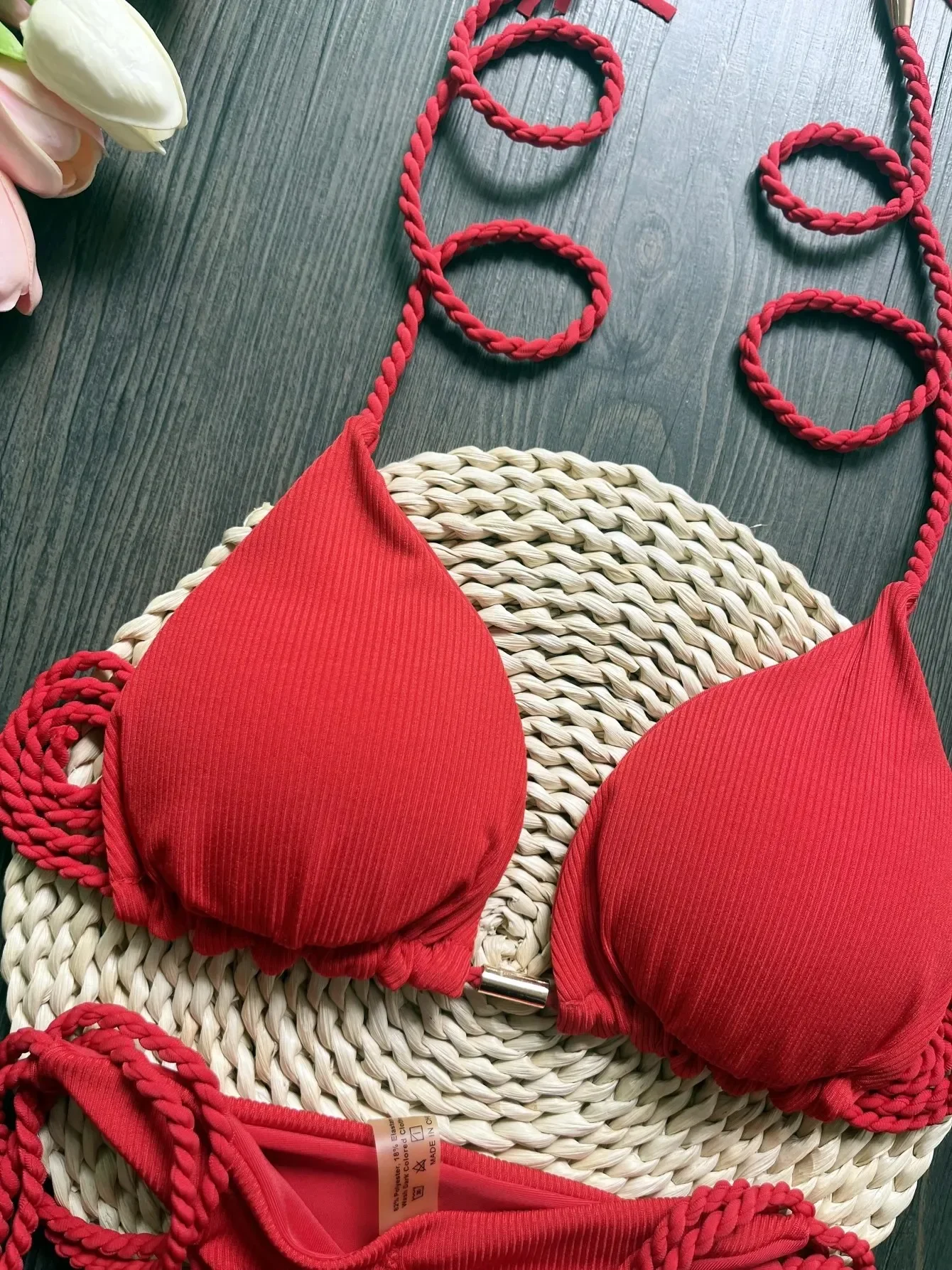 RUOTONSEPT-bañador Sexy para mujer, conjunto de Bikini con cuerda trenzada, traje de baño unicolor triangular de dos piezas, bikinis brasileños 2024