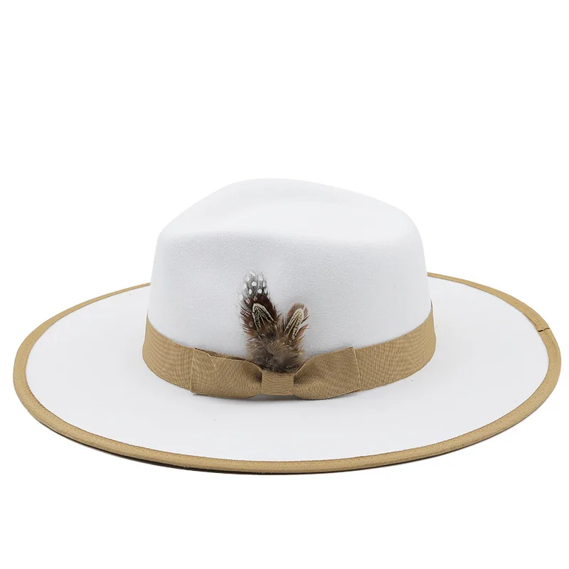 

Couple Wool Felt Fedora Hats with Feather Trim Wide Brim Cloche Style Formal Vintage Caps for Women Men​