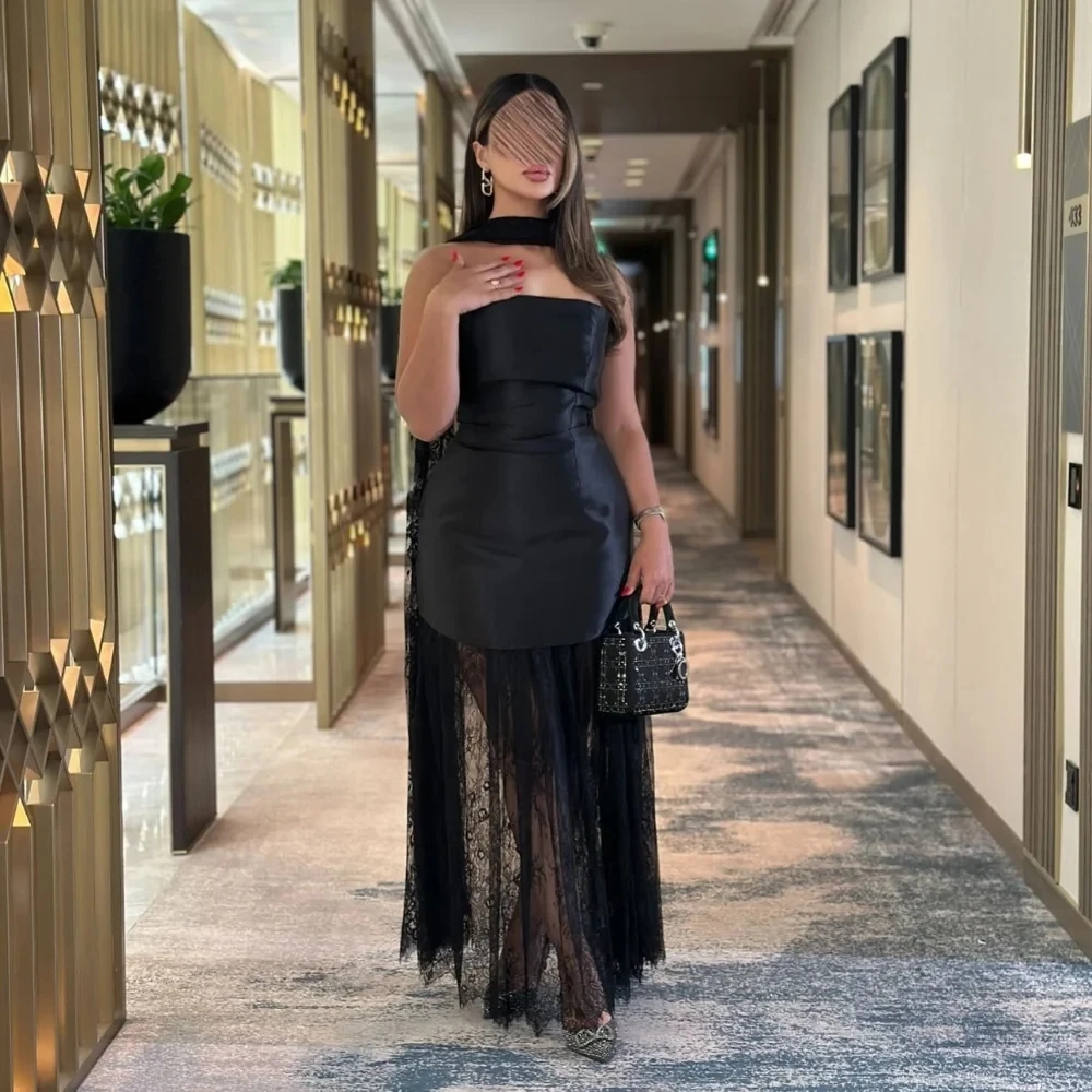 

Black Strapless Lace Long Bespoke Occasion Gown Evening Dresses Prom Pastrol Unisex Jersey Retro Dubai Saudi Arabic Customized