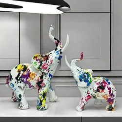 Modern Painting Graffiti Elephant Sculpture Colorful Abstract Art Resin Elephant Statue Nordic Home Decoration Desktop Ornaments