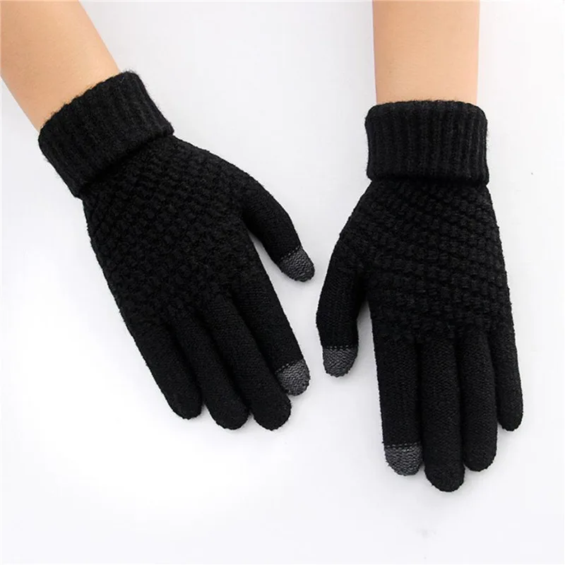 Winter Touch Screen Gloves Women Men Warm Stretch Knit Mittens Imitation Wool Full Finger Guantes Female Crochet Luvas Thicken