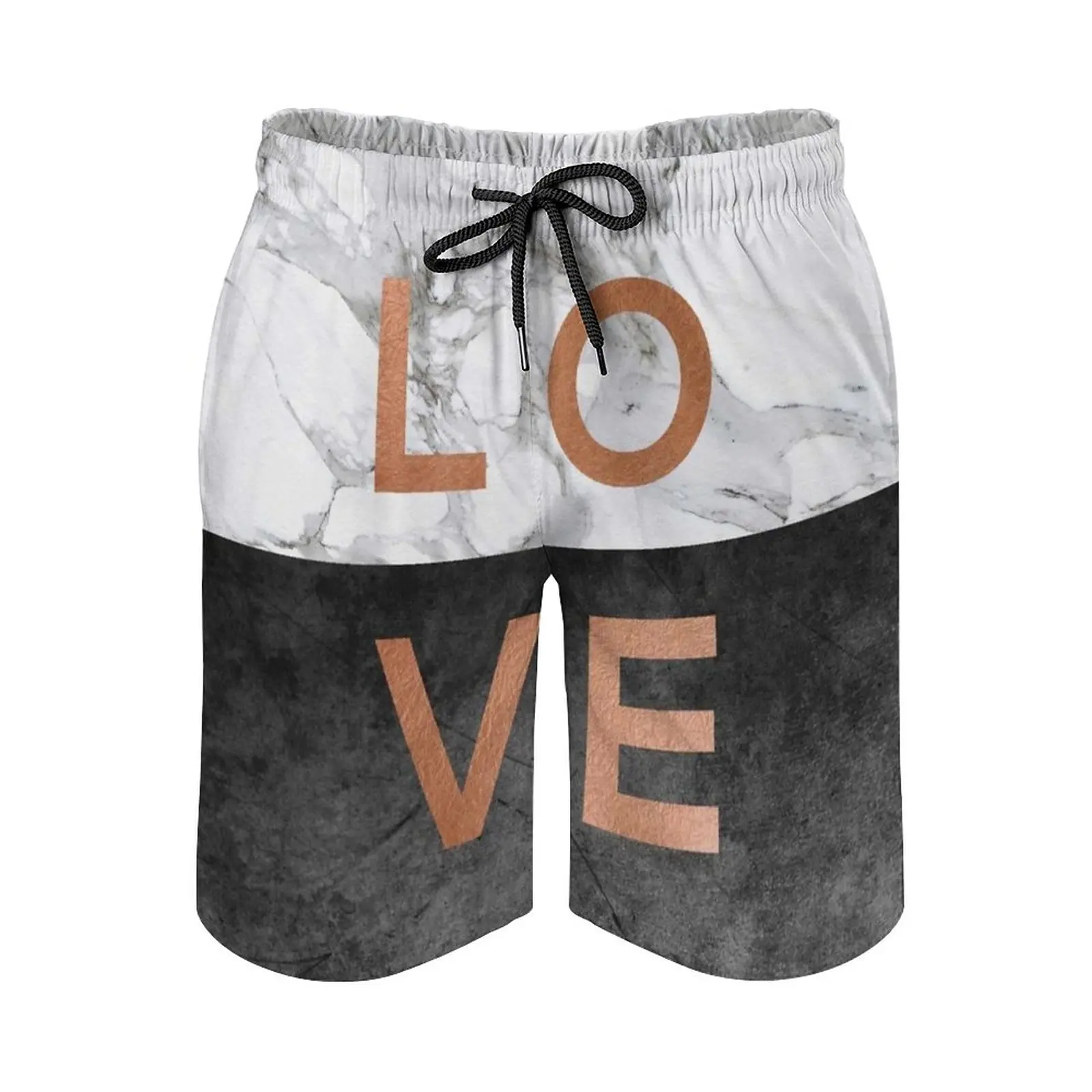 Love-Copper Men's Beach Shorts Board Shorts Bermuda Surfing Swim Shorts Love Copper Marble Black White Black And White Copper