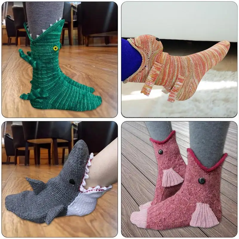 Creative Chameleon Crocodile Knitted Socks Funny Shark Carp Knitting Stockings Novelty Wide Mouth 3D Animal Socks Holiday Gift