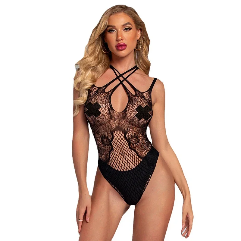 Erotic Lingerie Ladies Sexy Lingerie Fishnet Body Socks Mesh Crotchless Bodysuit Hot Sexy Babydoll Teddy Bear Bodysuit