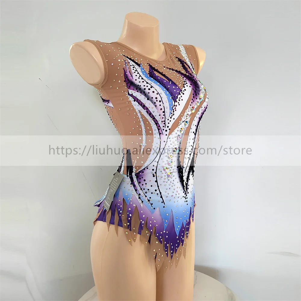 LIUHUO Customize Women Girl Costume Performance Rhythmic Gymnastics Child Leotards Competition Teens Skating Dress Sleeveless