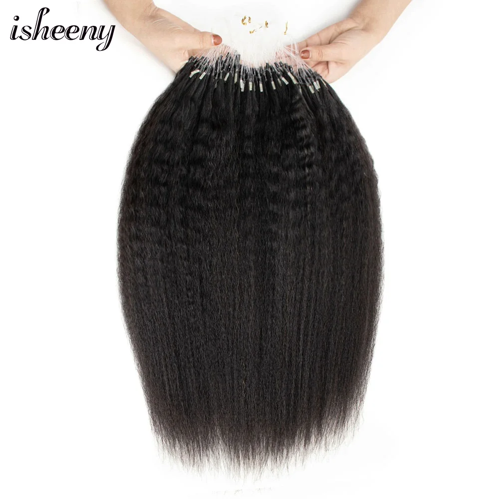 Isheeny-extensiones de cabello humano 100%, accesorio capilar liso y rizado de 12 a 22 pulgadas, con Micro eslabones, brasileño y grueso