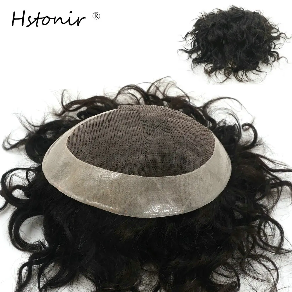 

Hstonir волна мужские волосы черный 6x8 парик человеческая индийская система волос Remy для мужчин H008