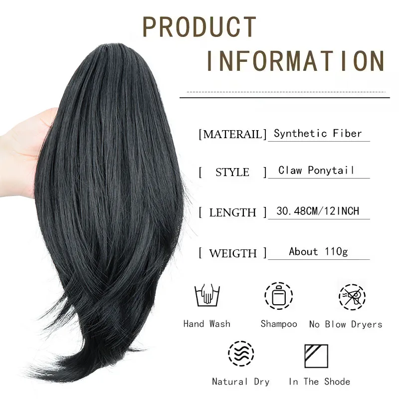 12Inch Synthetic Short Straight Ponytail Hair Extension Claw Clip Fluffy Fiber Hairpiece for Women Christmas Daily Easy Wear
