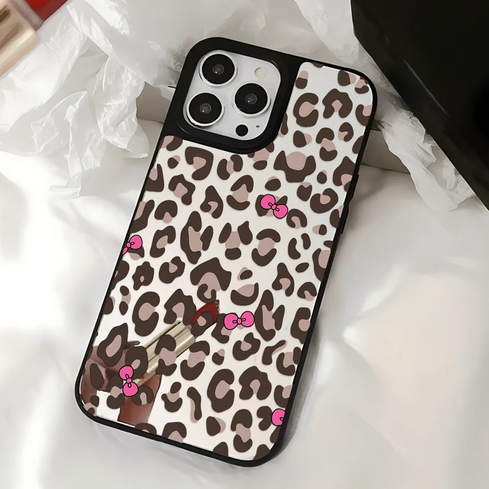 Fashion Leopard Mirror Phone Case For iPhone 11 Case iPhone 17 Pro Max 16 15 14 Pro Max 12 13 Case Makeup Mirror Hard Back Cover - view 4