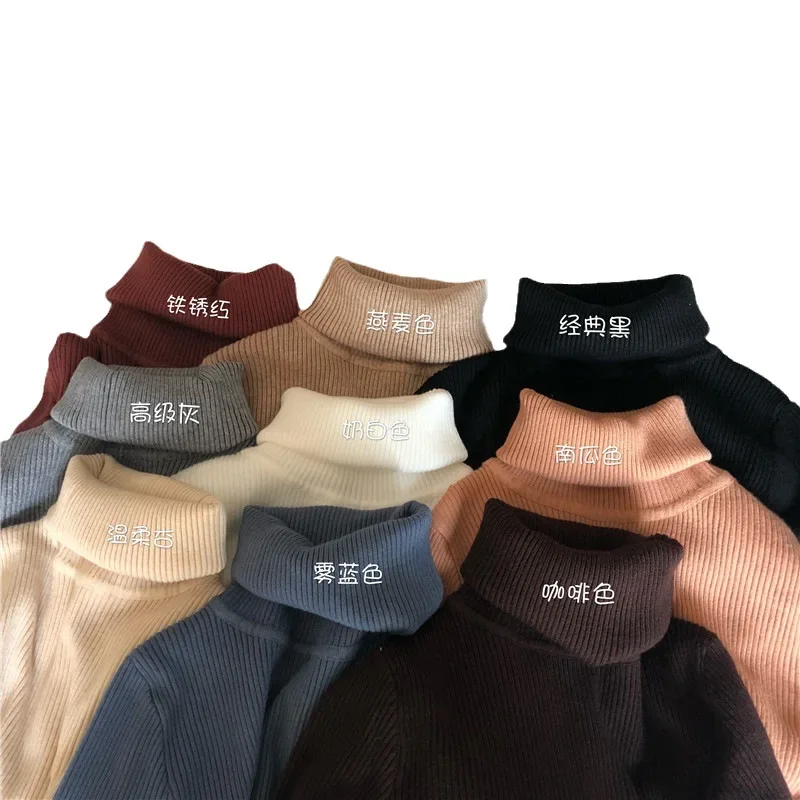 Suéter de cuello alto para mujer, Jersey básico de punto de manga larga para otoño, Tops simples de Color sólido de alta elasticidad