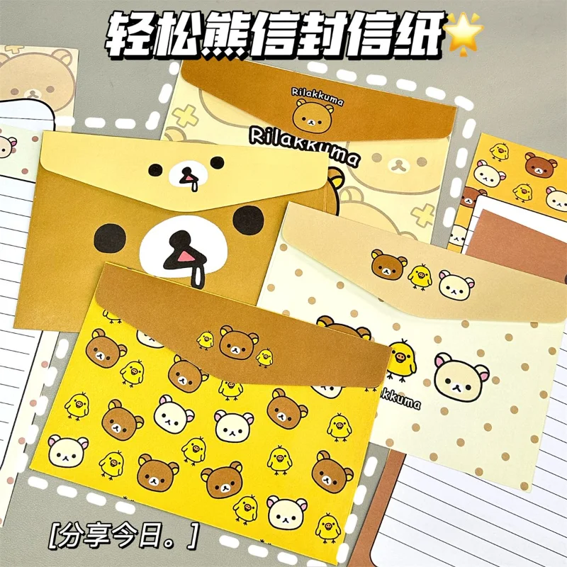 

Новый бумажный костюм с буквами Rilakkuma, милый мультяшный картон, бумажный конверт с буквами, письменные принадлежности, праздничные украшения для друзей, подарки