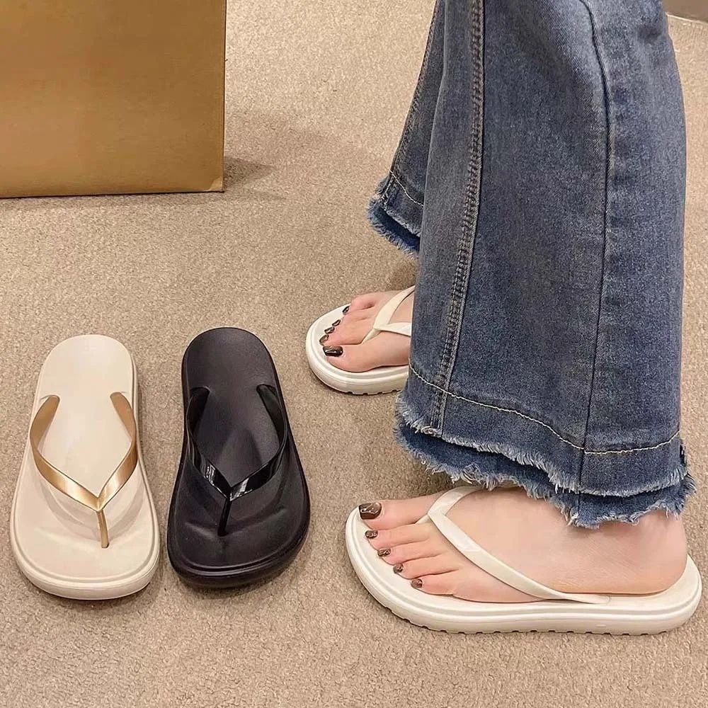 

1 Pair Soft Elegant Flip Flops EVA PVC High-end Household Shoes Anti-slip Resilience Women Solid Color Slippers Summer