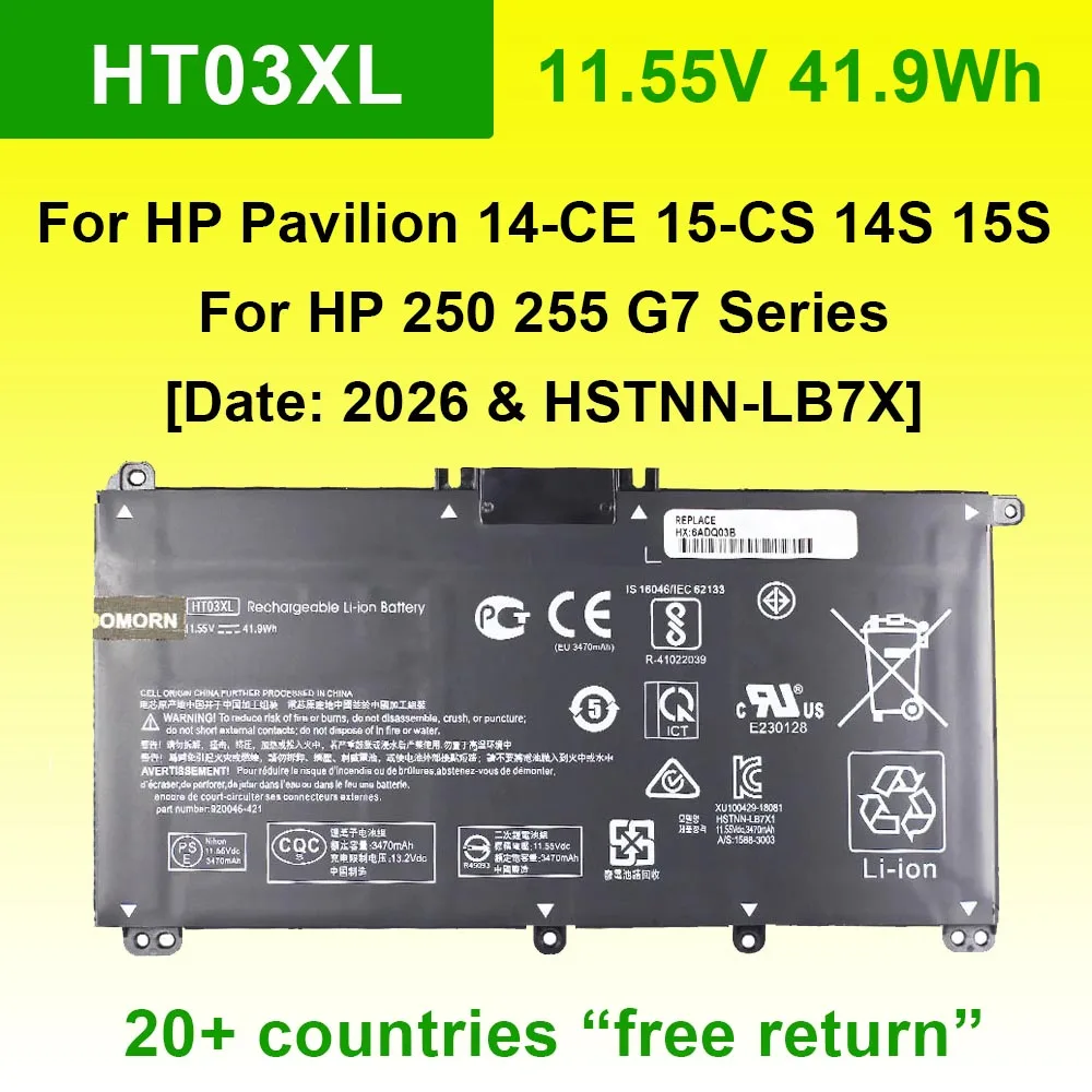 Batería de ordenador portátil HT03XL para HP 250 255 G7, para Pavilion 14-CE 15-CS 14S-DP 15S-DY 17G-CR X360 14-CD Series HSTNN-LB7X HSTNN-LB8L