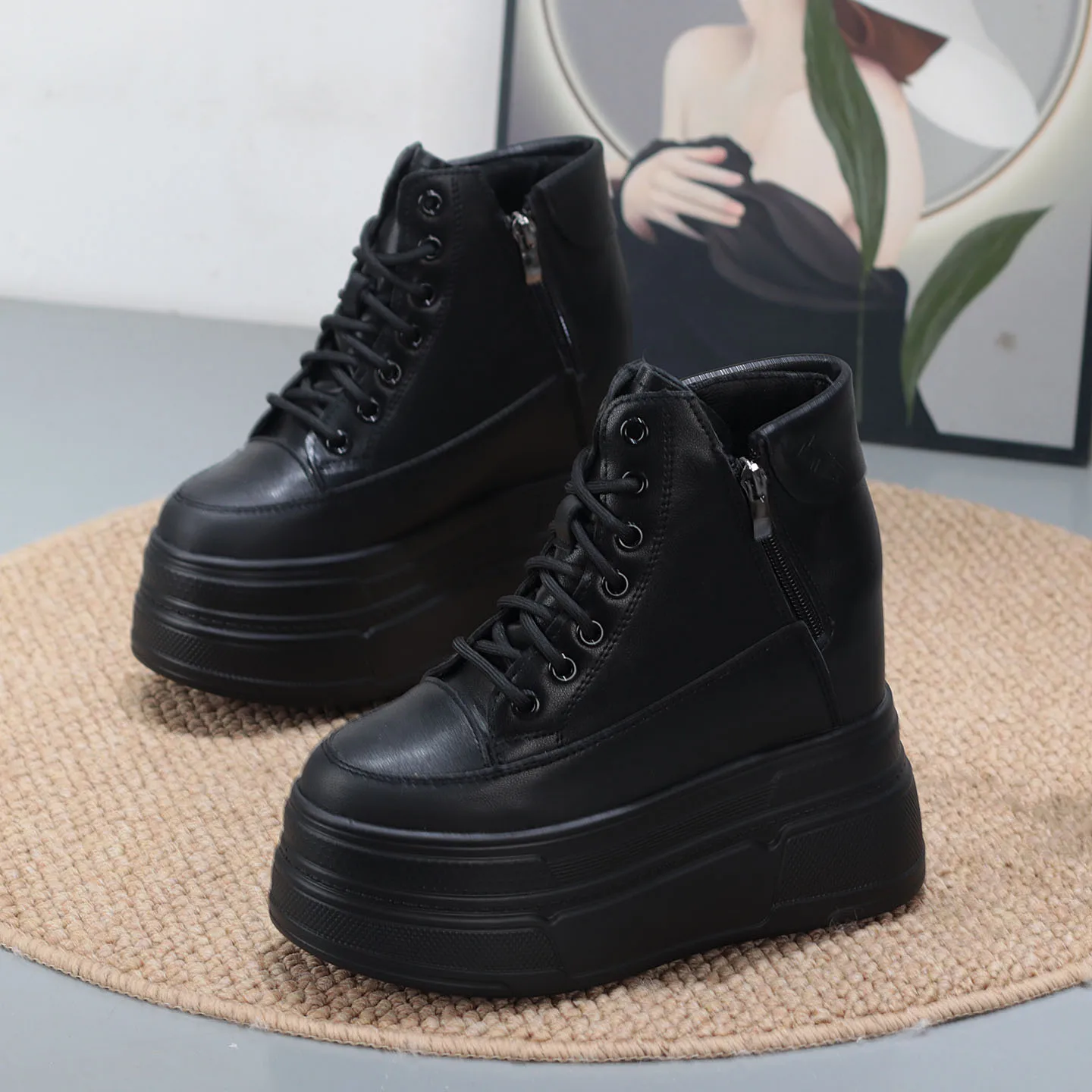

Platform White Casual Shoes Women 13cm Height Boost Autumn 2025 High-Top Footwear for Small Size