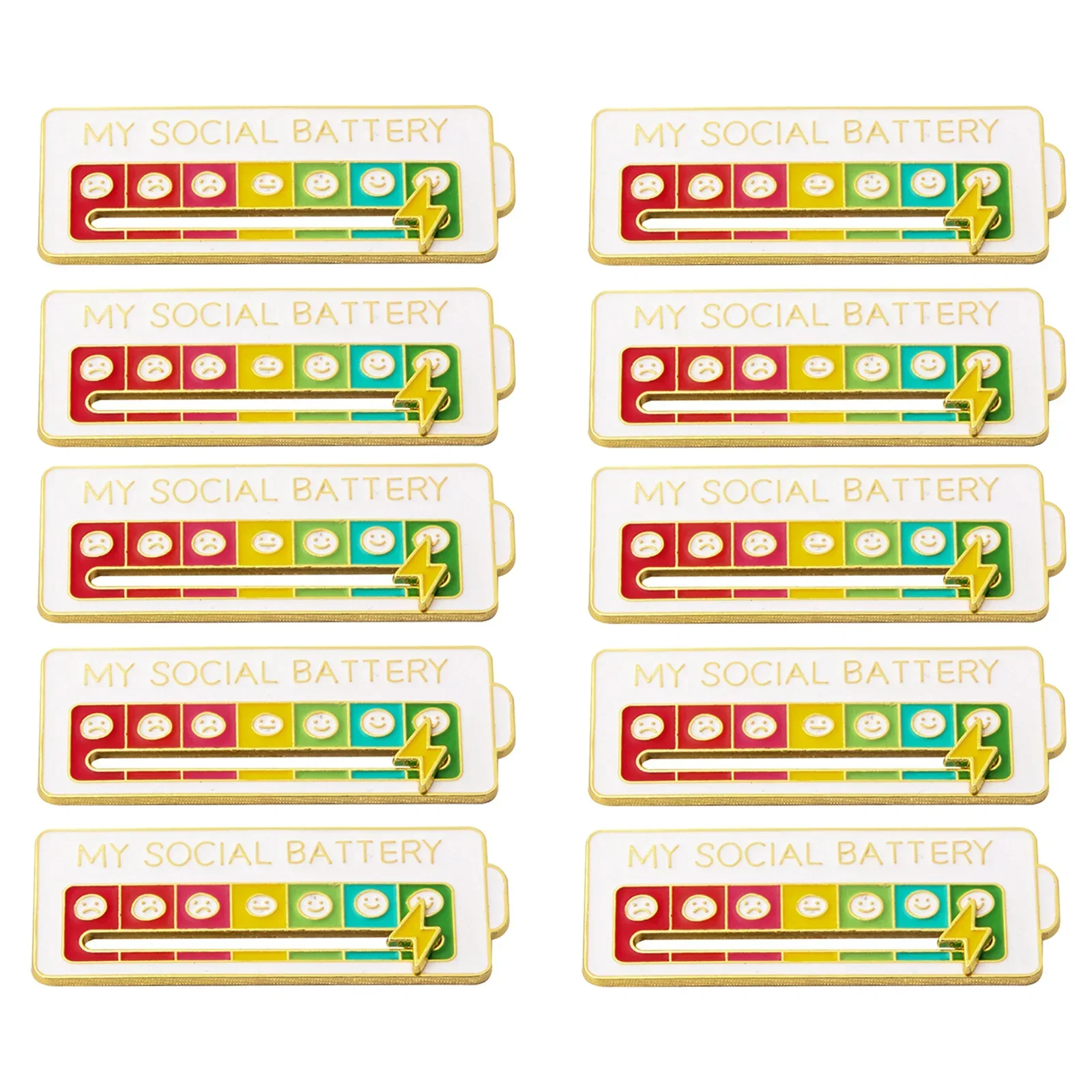 10pcs Mood Conversion Energy Brooch for Women Men Slide My Social Battery Badge Facial Expression Pins Brooches Wholesale