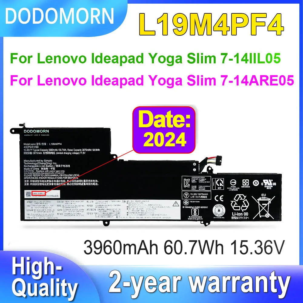 

DODOMORN L19M4PF4 For Lenovo Ideapad Yoga Slim 7-14IIL05 7-14ARE05 Laptop Battery L19C4PF4 L19D4PF4 5B10W65273 15.36V 60.7Wh