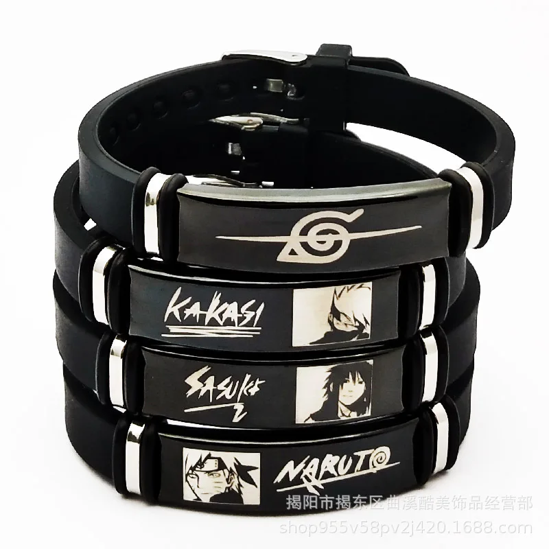 New Cartoon Naruto Kakashi Sasuke Bracelet Gaara Two-Dimensional Anime Peripherals Cool Black Couple Bracelet Anime Gift Toys