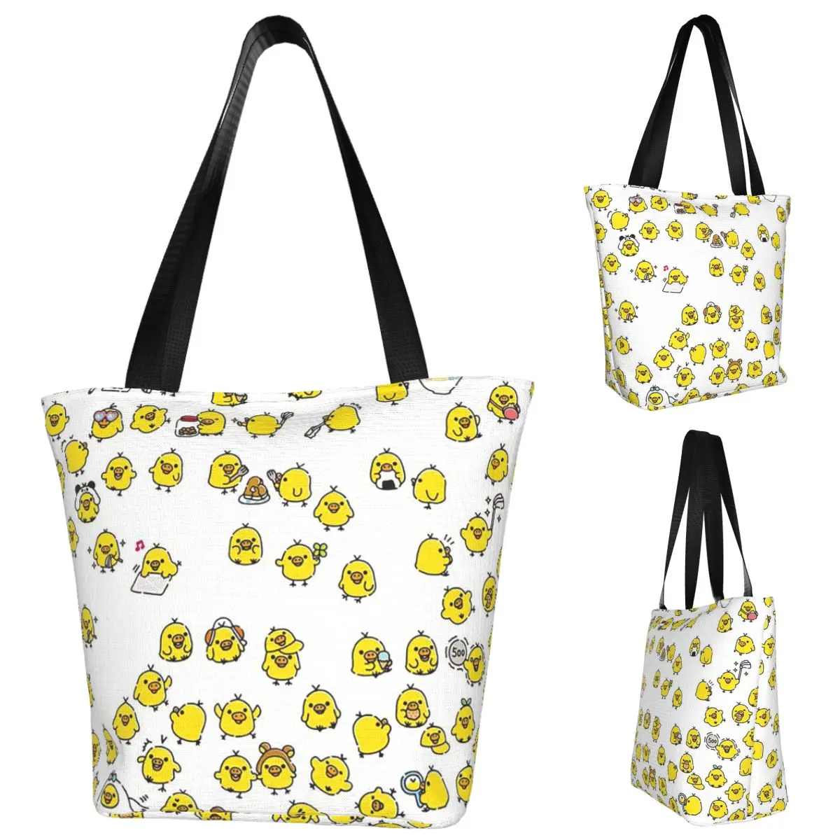 

Милая большая сумка для покупок Kiiroitori с узором Rilakkuma, парусиновая сумка на плечо большой вместимости, продуктовая сумка для покупок для женщин