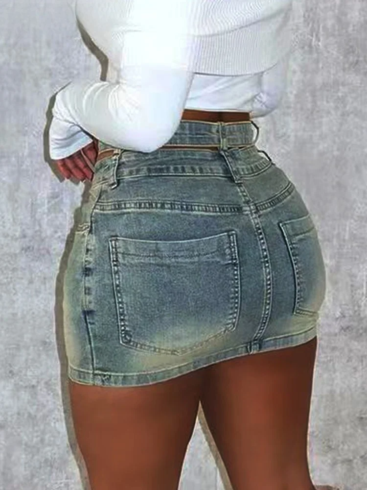 Fashion All-match Blue Denim Mini Skirts for Women Sexy Criss-cross Cool Hotsweet Vintage Creativity Stretch Jean Dress