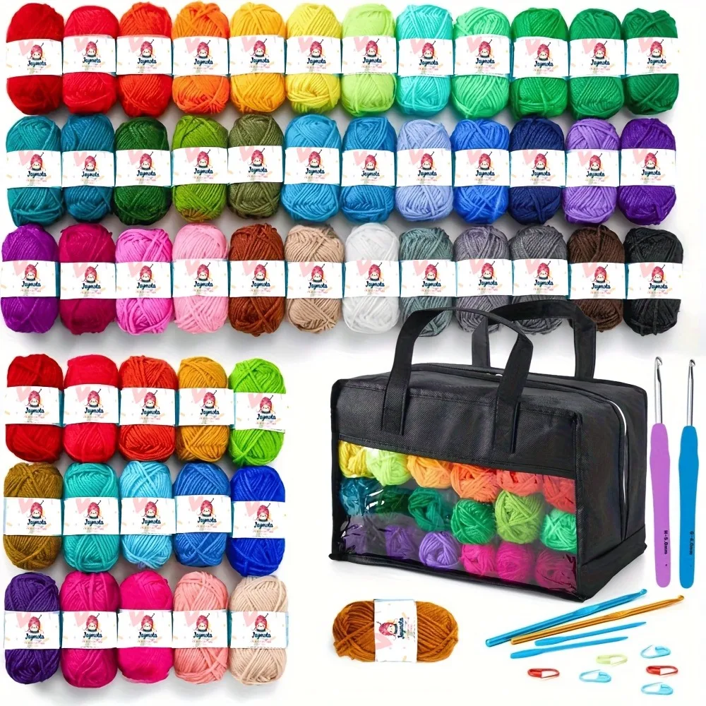 70-Piece Complete Crochet Kit for Beginners - 52 Colors Acrylic Yarn Skeins, 4 Crochet Hooks & 2 Knitting Needles with Needle La