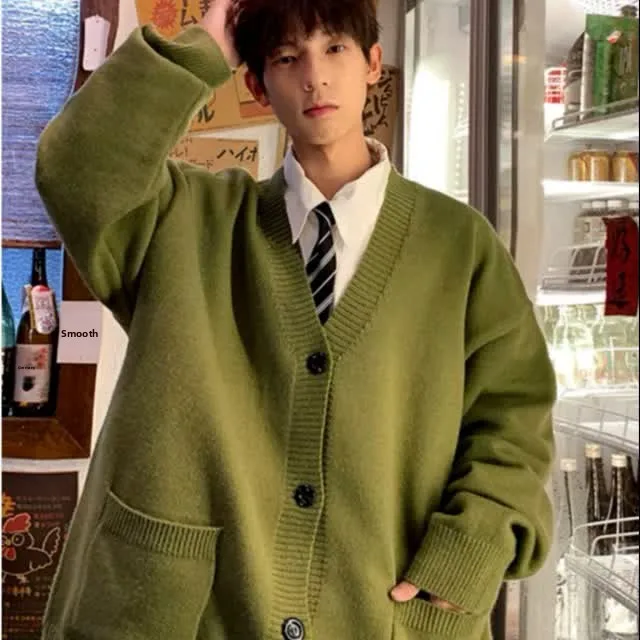 

Мужской кардиган свободного кроя с V-образным вырезом, осенне-зимний, больших размеров, 250 Pou, в японском стиле, для ленивого образа, модная верхняя одежда, свитер
