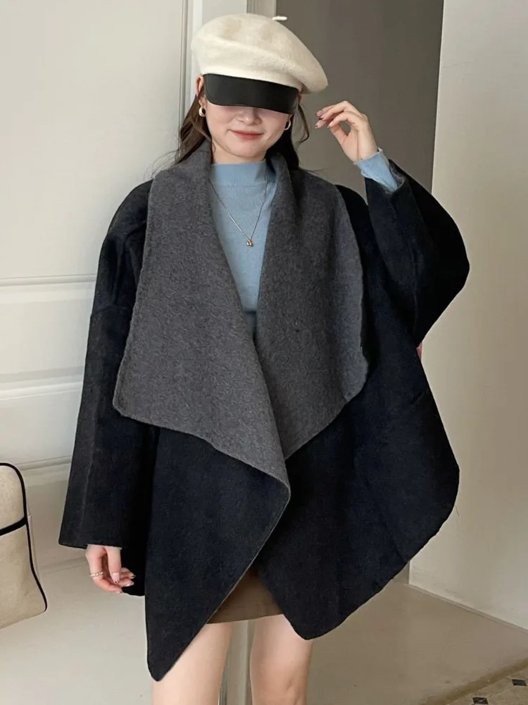 ZMEENNA Cappotto da donna elegante reversibile in misto lana con collo a scialle aperto sul davanti Capispalla invernale caldo oversize ZM3663