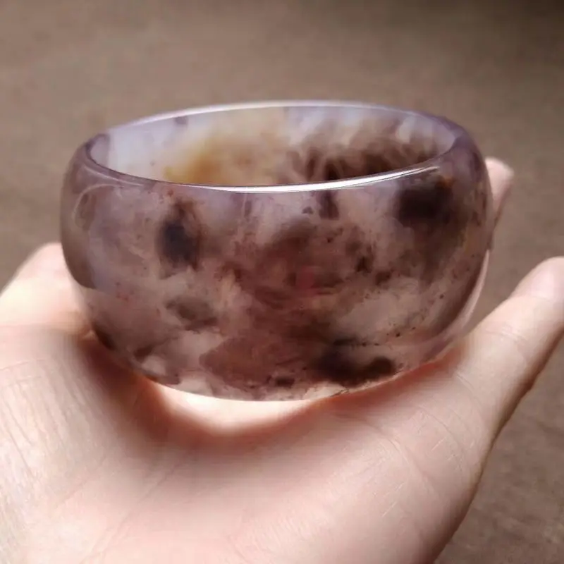 Violet bracelet for women, widened and thickened with floating flowers, natural jade bracelet, Xinjiang golden thread jade