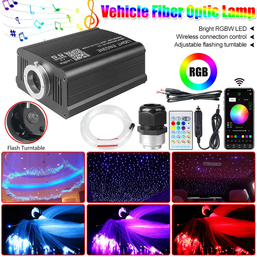 16W Fiber Optic Light Ceiling Star Lighting Kit Twinkle Car Roof Star Light RGBW APP Music Control Car Starry Sky Ceiling Lamp