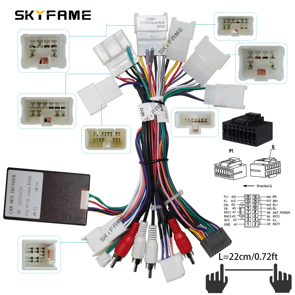 

SKYFAME Car 16pin Wiring Harness Adapter Canbus Box Decoder Android Radio Power Cable For Lexus RX RX300 Toyota Harrier