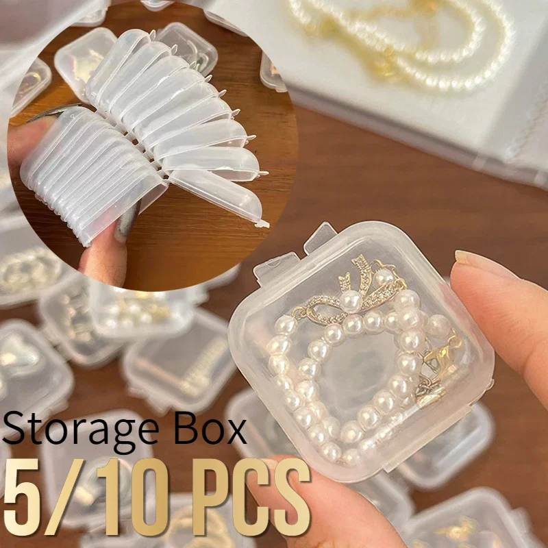 5/10PCS Transparent Square Storage Box Plastic Flip Cover Portable Small Case Pill Jewels Dustproof Storage Pack Boxes Wholesale