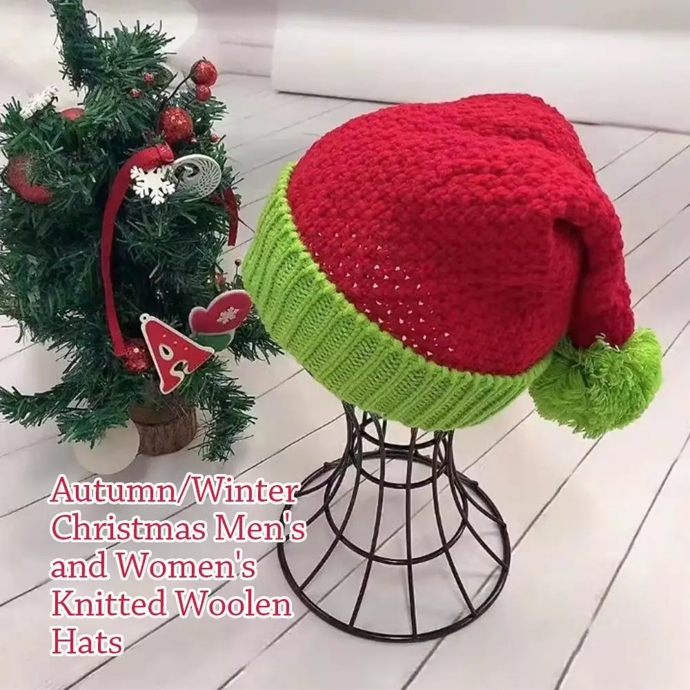 Winter Knitted Christmas Hat Pom Pom Ball Soft Beanie Santa Caps New Year Party Wool New Year Decorations for Women Men