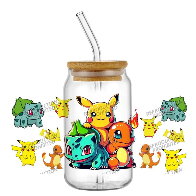 Calcomanías de Transferencia 3D UV DTF de Pokémon, Diseño Animado y Adorable, 16oz, para Vasos y Latas, Manualidades Creativas y de Moda
