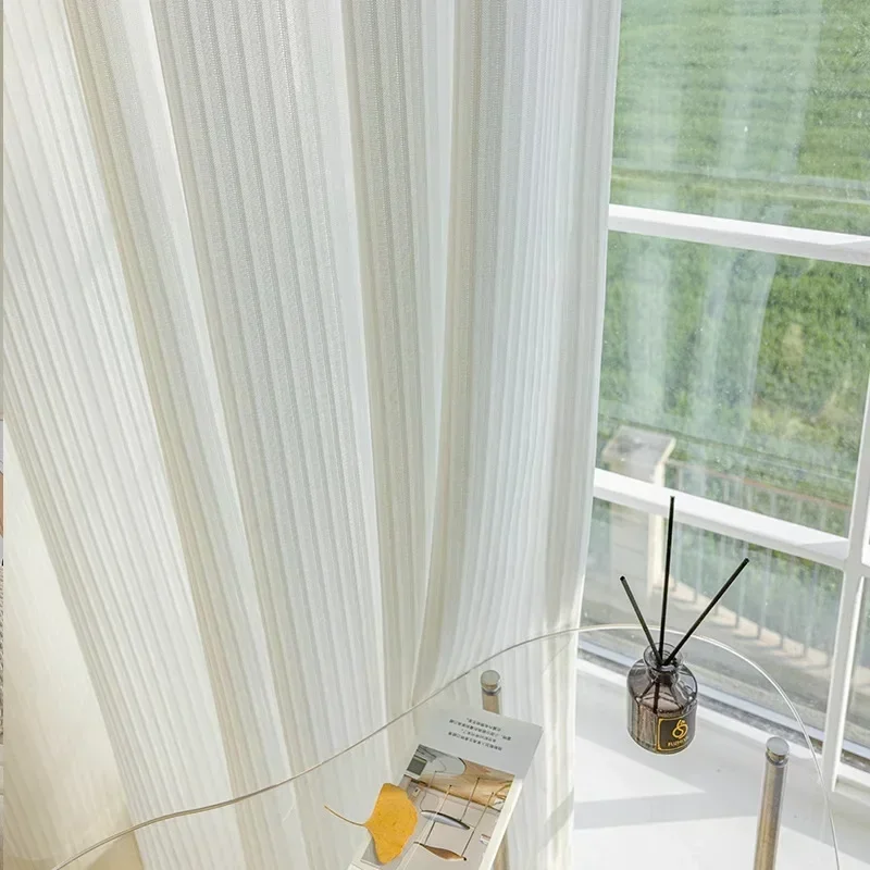 White Semi-blackout Screen Tulle Sunscreen Living Room Balcony Bay Window Screen Mirror Heat Insulation Window Screen