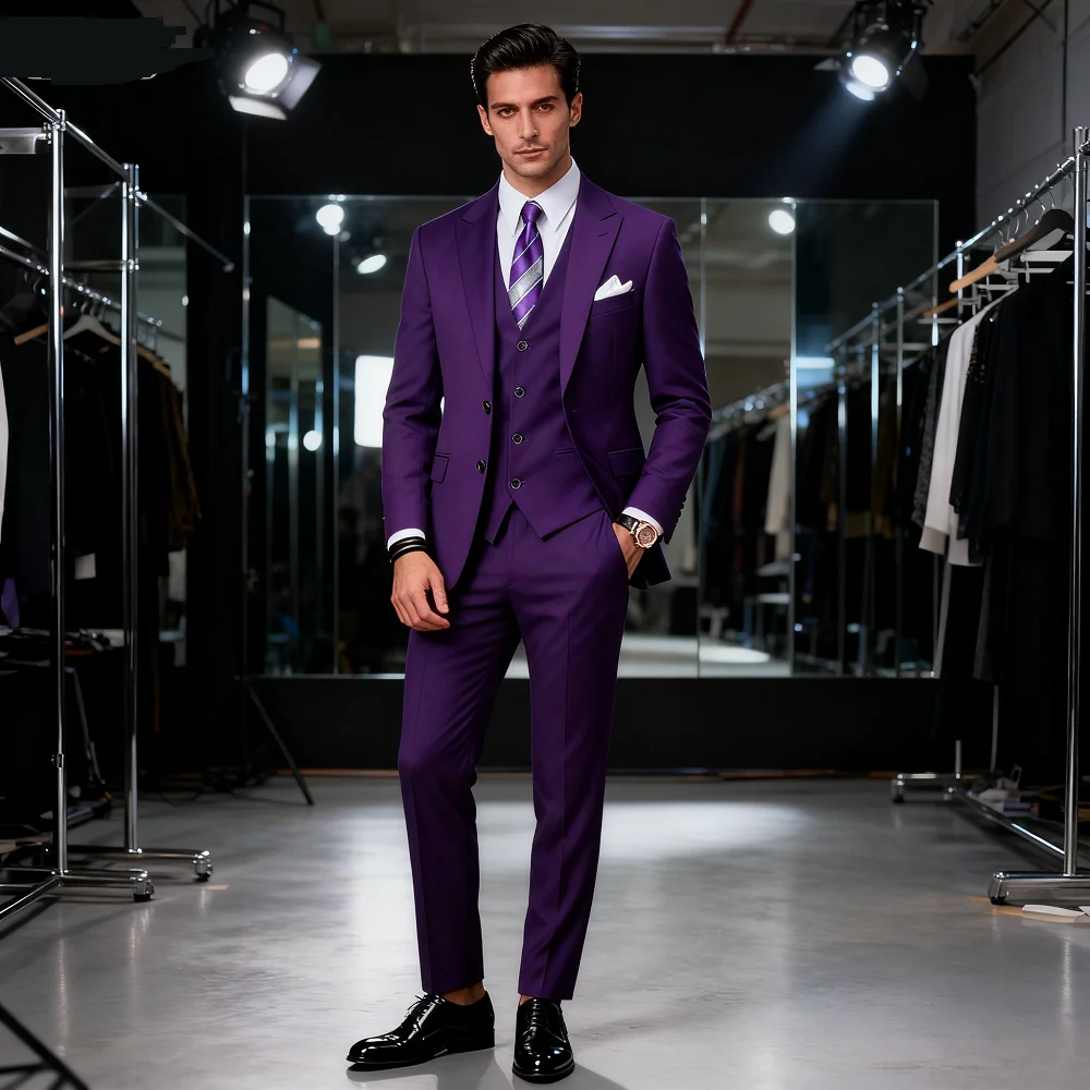 

Men's Slim Fit White Tuxedo 3-Piece Suit for Wedding Dance Party Business Blazer Vest Pants Formal Wear