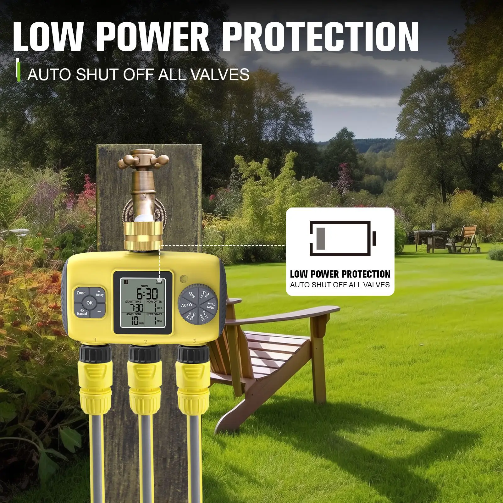

3-Outlets Automatic Water Timer Smart Irrigation Watering System Sprinkle Faucet Hose Programmer Timer for Garden Outdoor