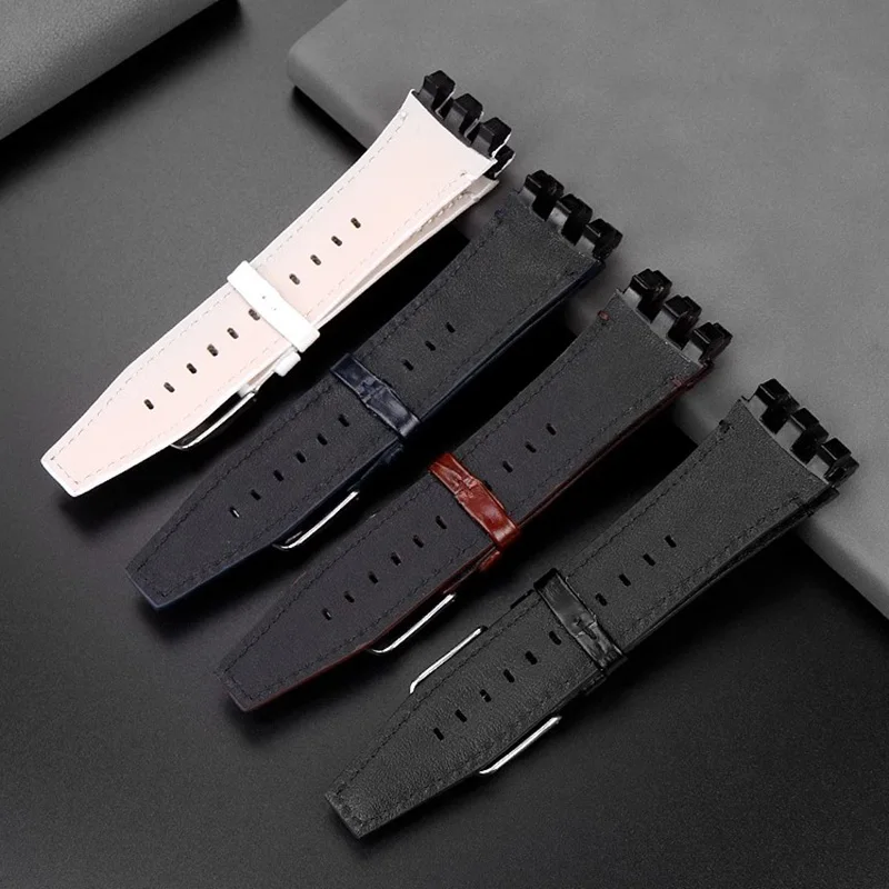 22mm Cowhide Concave and convex wrist strap for Swatch SVG mechanical watch SVGK403/402 SVGB400 watch strap bracelet accessories