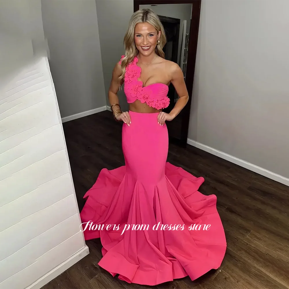 

Flowers Two Pieces Party Dress Elegant Evening Dress One Shoulder Prom Gowns for Arabic Women Vestido De Novia Customized