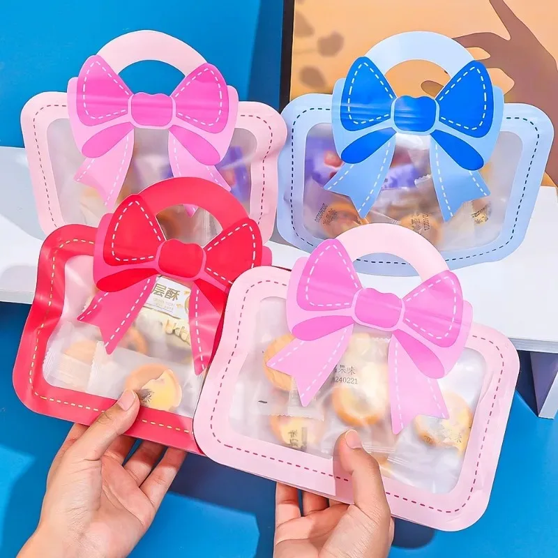 20/5PCS Self-Sealing Snack Bags Bowknot Shape Biscuit Candy Handbags Children's Day Kids Birthday Holiday Gift Packaging Bag