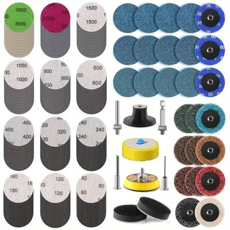 Grinder& Rotary Tools- Includes 191pcs 2-Inch/5cm Sanding Disc Kit with Hook and Loop Attachment- 80-3000 Grit for Drill