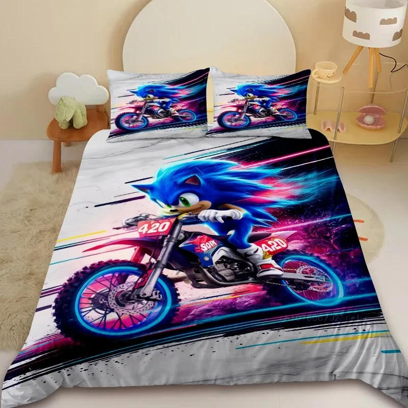 

Комплект постельного белья с изображением синего ежика в стиле аниме, 2/3 предмета, детский и подростковый комплект: пододеяльник и наволочка, украшение для спальни в стиле Соника, подарок