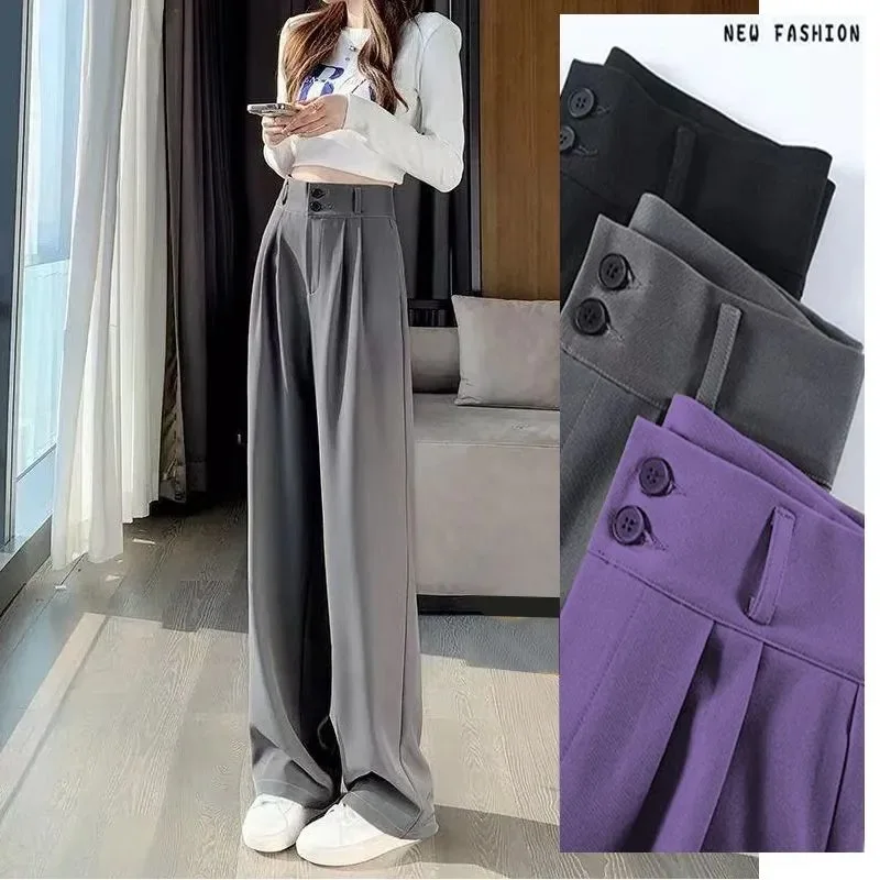 

Элегантные серые брюки-костюмные женские с высокой талией, прямые широкие штанины, весна-осень, струящиеся, новая модель 2026 года