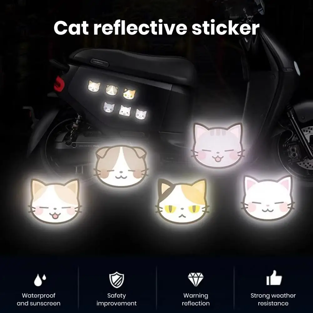 Motorcycle Helmet Stickers 10pcs Waterproof Reflective Cat Style Motorcycle Helmet Decals Self-adhesive Night Warning Signs