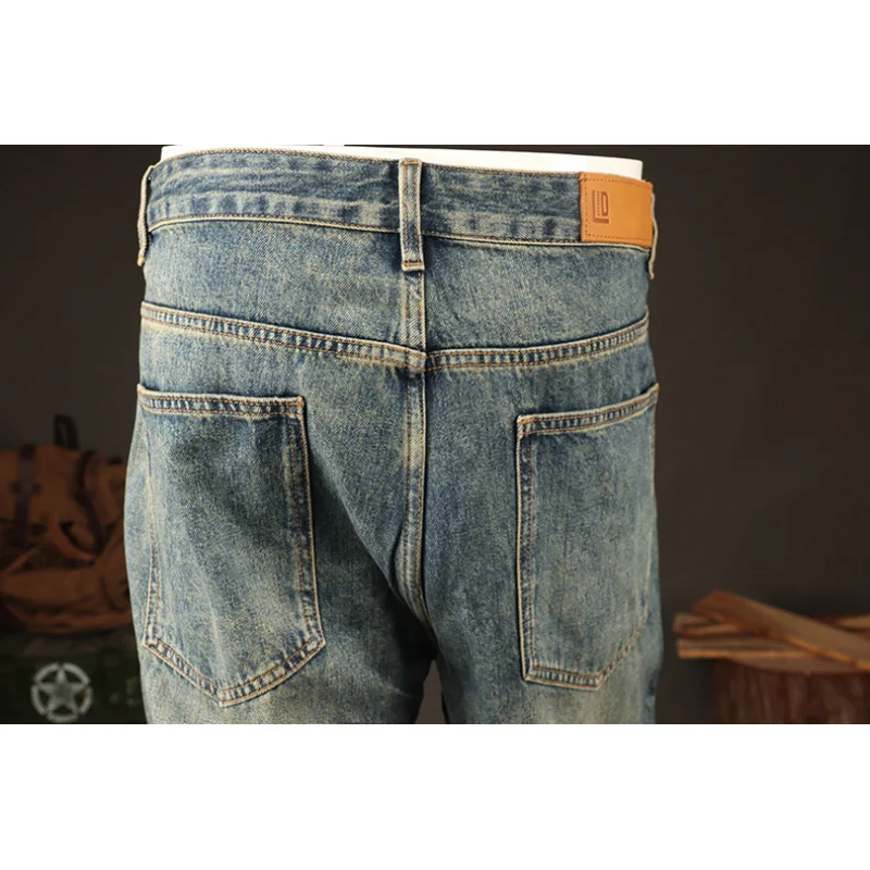 

2025 Fashion Street Men's Clothing American Retro Jeans Men's Loose Straight Tube Piercing Patch Youth Long Pants
