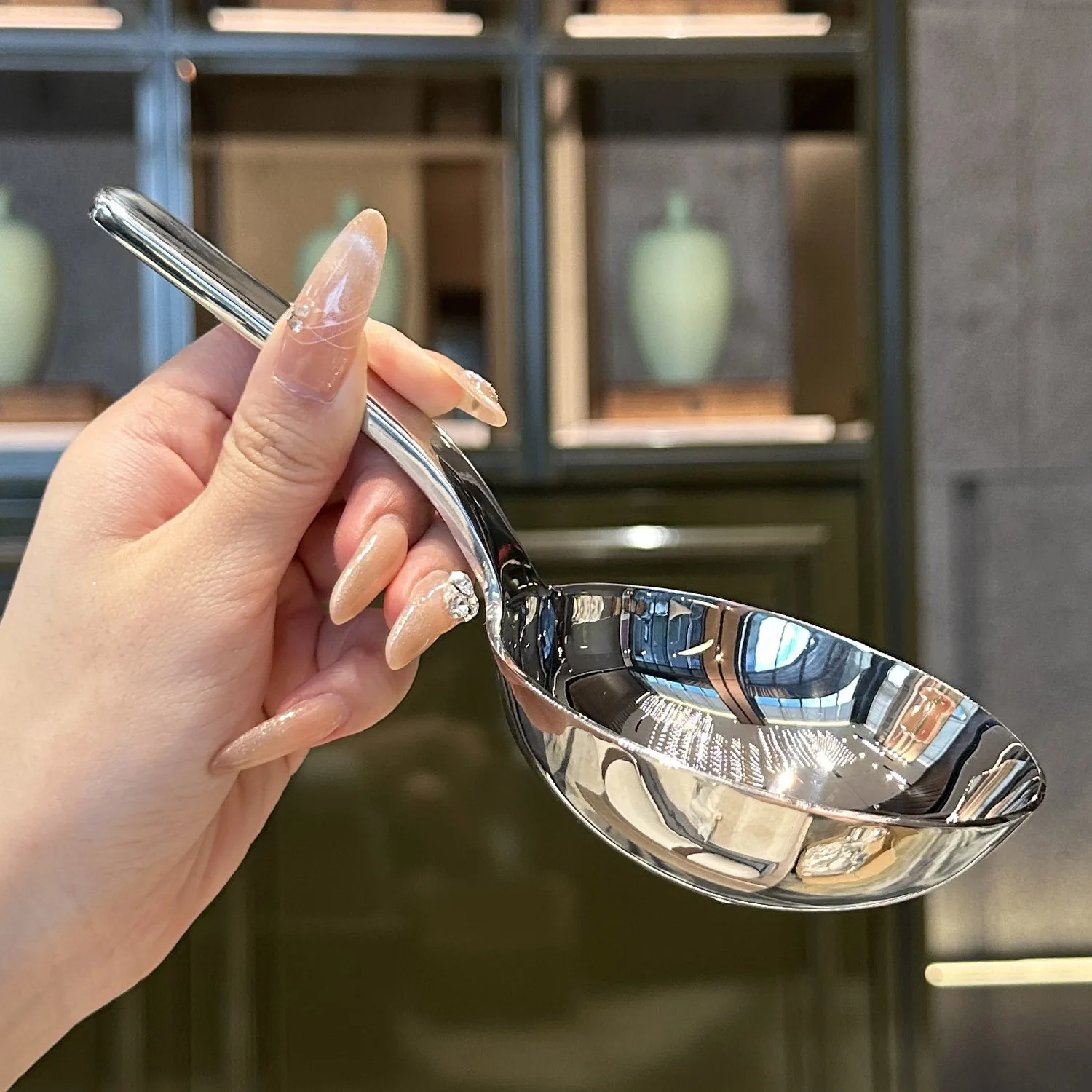 Large Round Deepen Spoon Stainless Steel Soup Ladle Short Handle Noodle Ramen Bouillon Scoop Kitchen Tableware Cooking Utensils